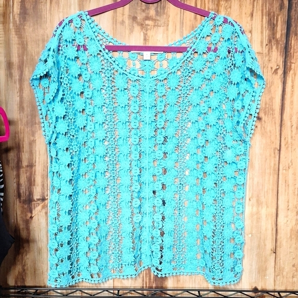 LC Lauren Conrad Turquoise Crochet Top - Picture 1 of 3